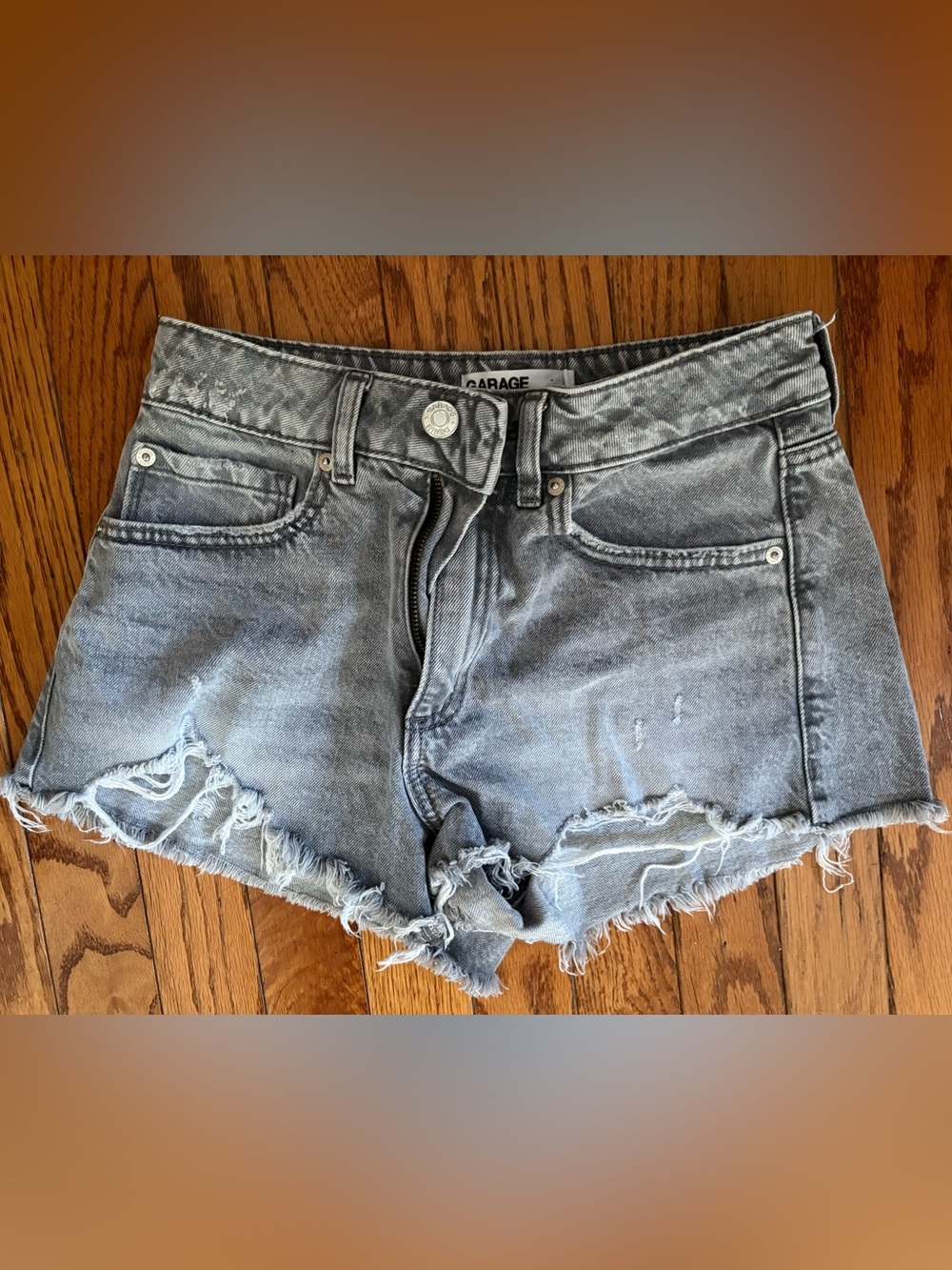 Garage Denim Women's Washed Gray Distressed Denim Festival Shorts